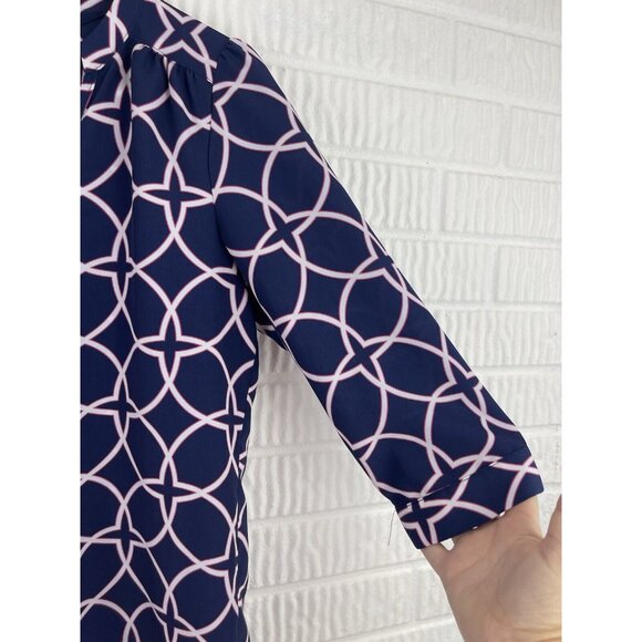 Hutch Blouse Size Small 3/4 Sleeve Navy V Neck Classic Geometric Print - Picture 4 of 7